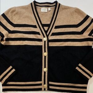 Cyrus Striped Button Front Cardigan Sweater Beige Black Womens Sz L